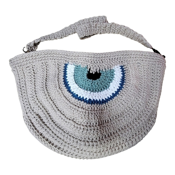 Handcrafted Woven Evil-Eye Cotton Shoulder Bag NWOT - Picture 4 of 6